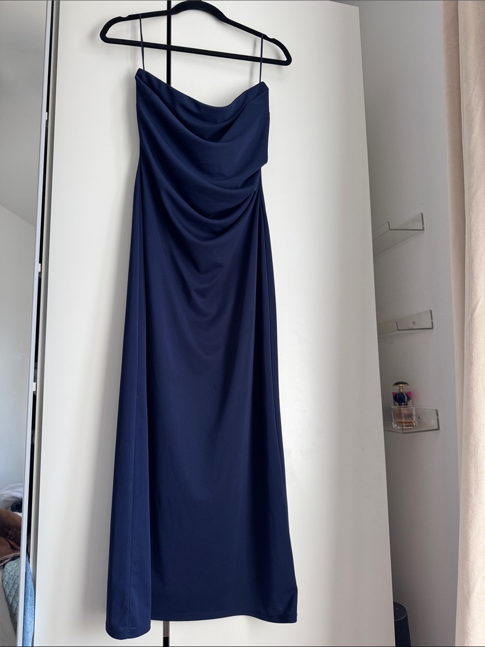 WAYF strapless rouched navy dress size small midi